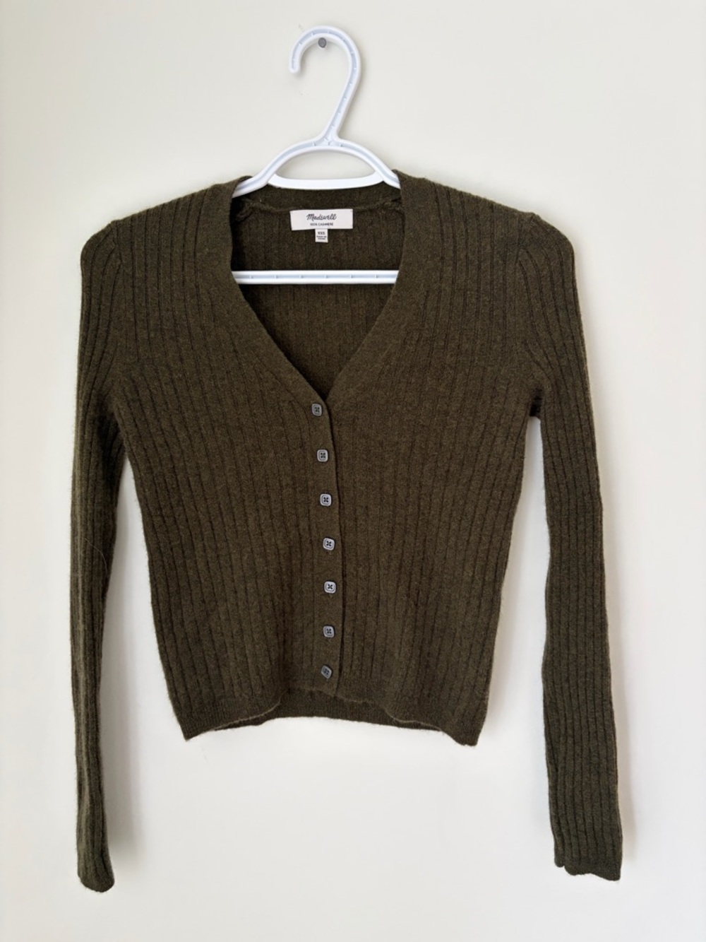 Madewell 100% Cashmere Ribbed V-Neck Button Cardigan
